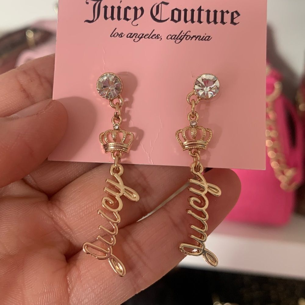 Juicy Couture Dangle Crown Rhinestone Earrings - Picture 3 of 4